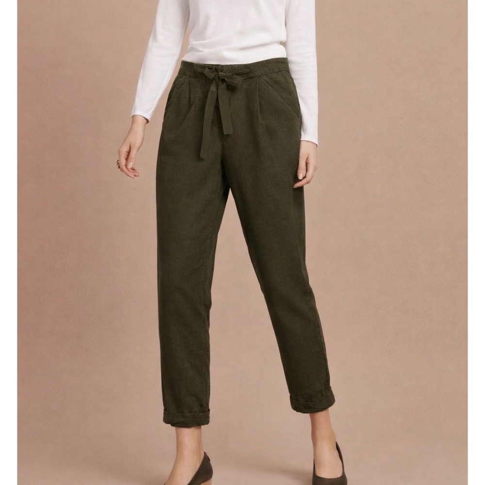 Aritzia Wilfred Allant Linen Blend Trousers Womens 8 Olive Green Pleated Pant